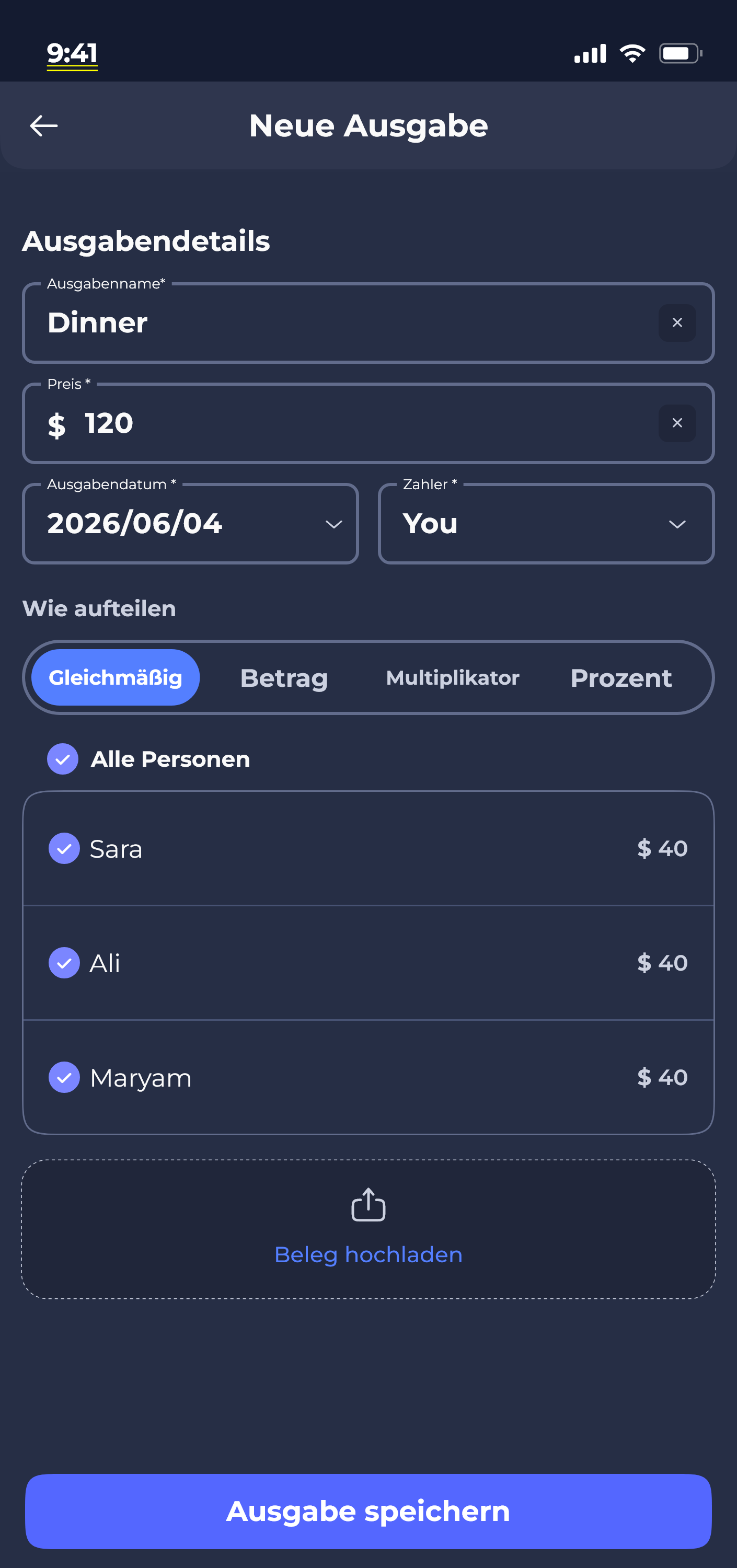 Donget app — add expense screen