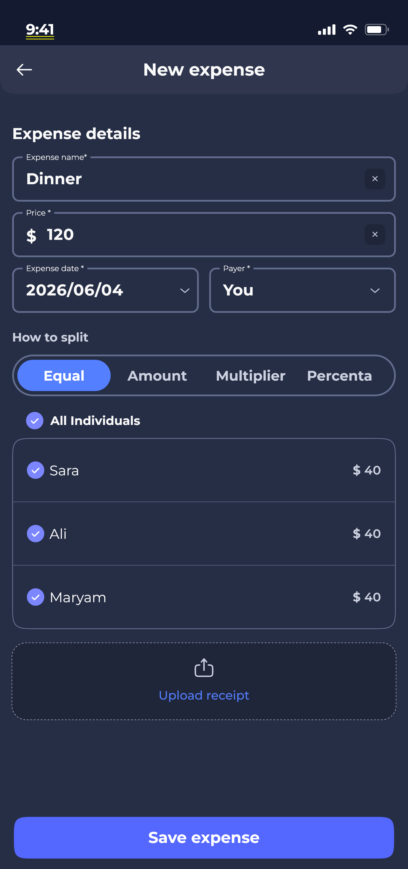 Donget app — add expense screen