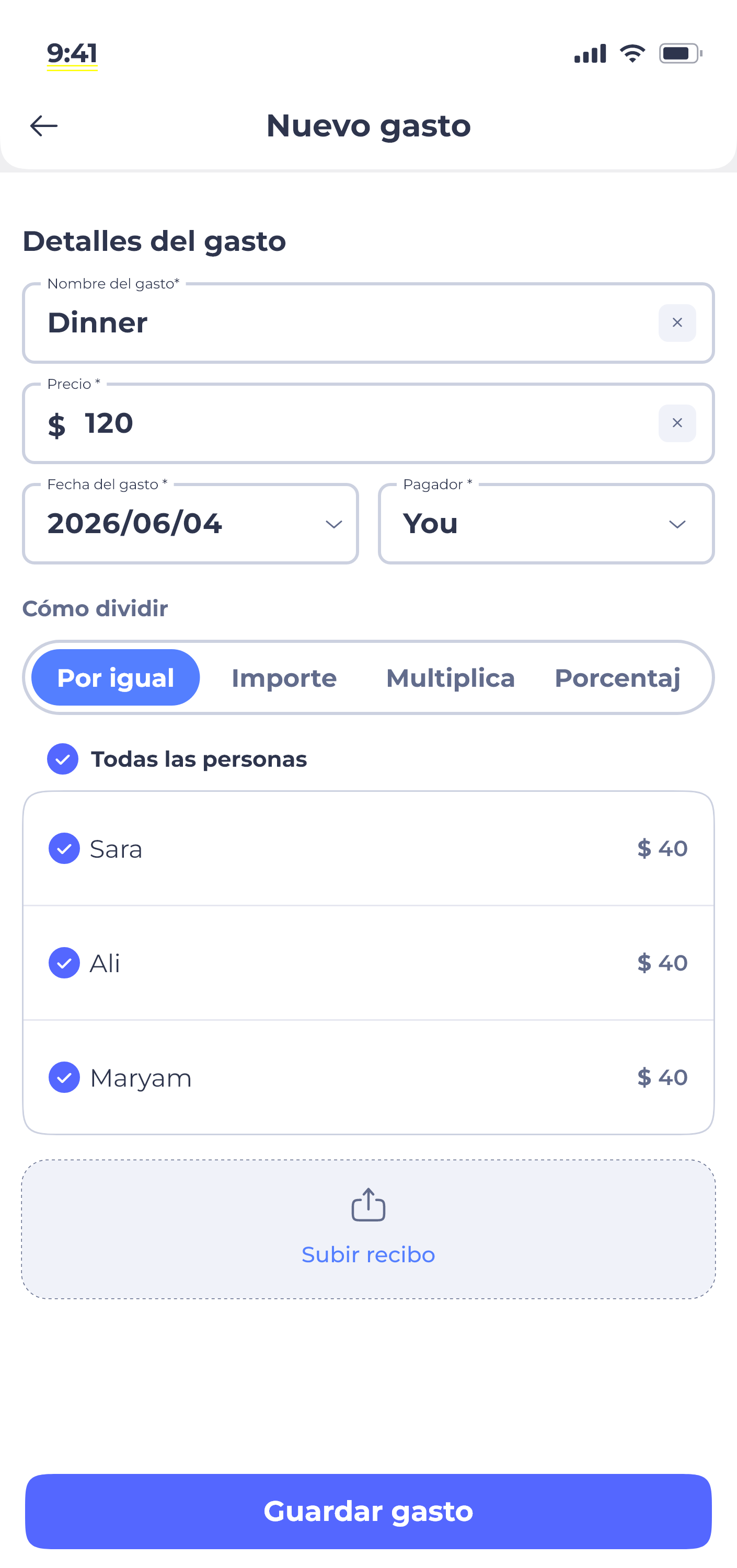 Donget app — add expense screen