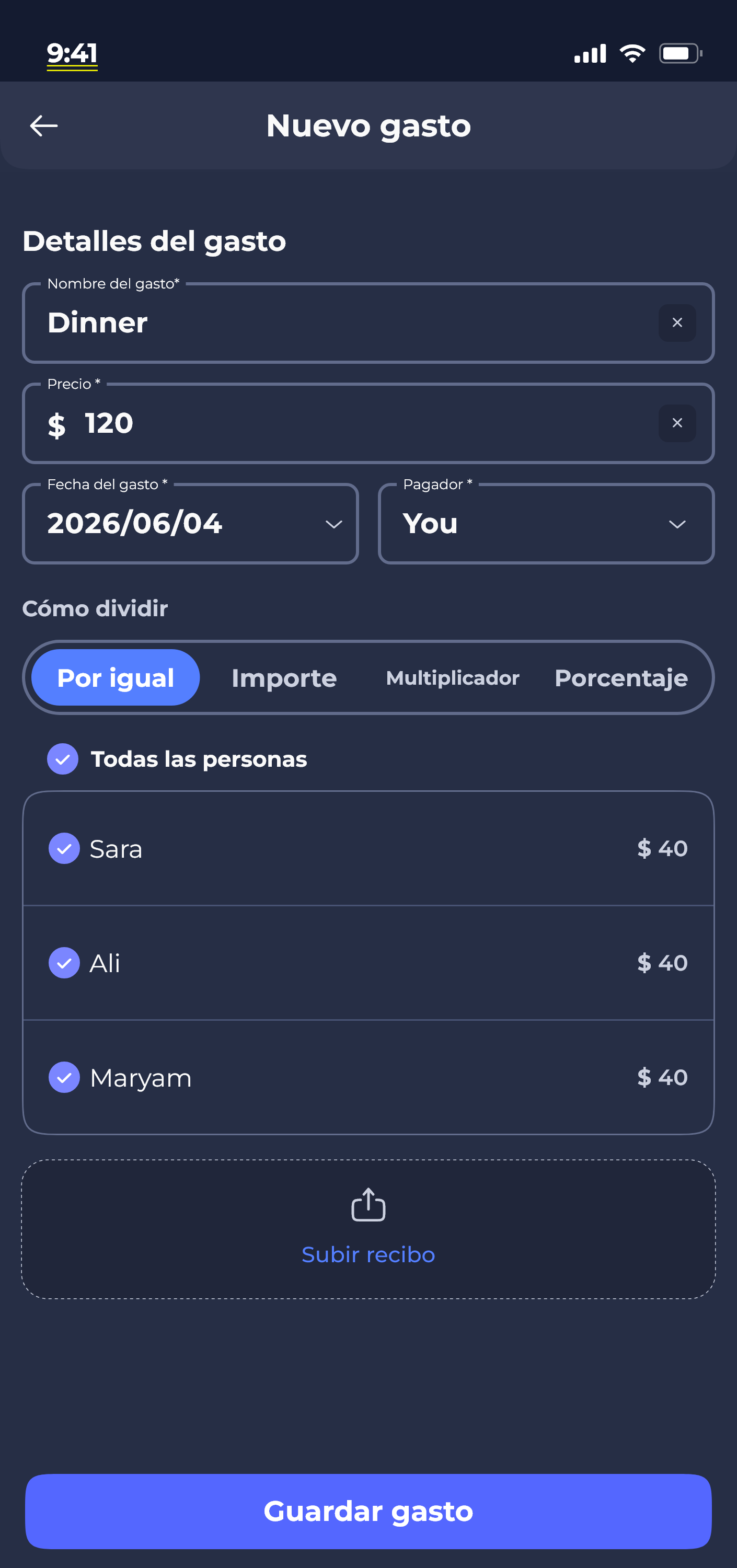 Donget app — add expense screen