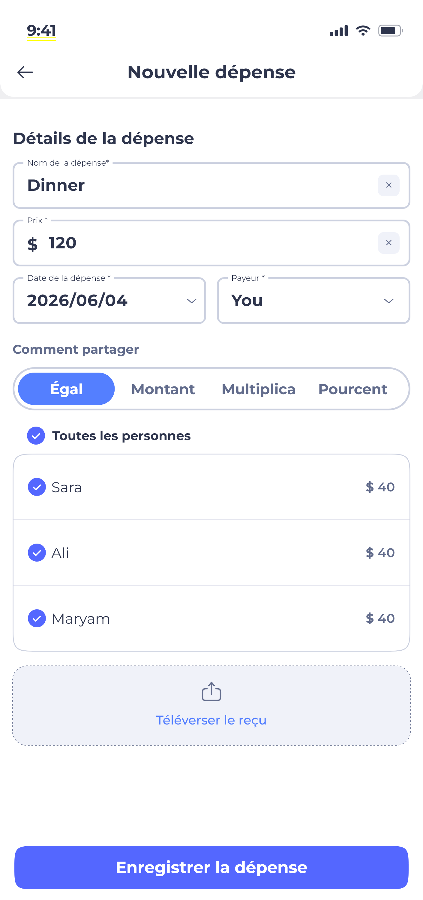 Donget app — add expense screen