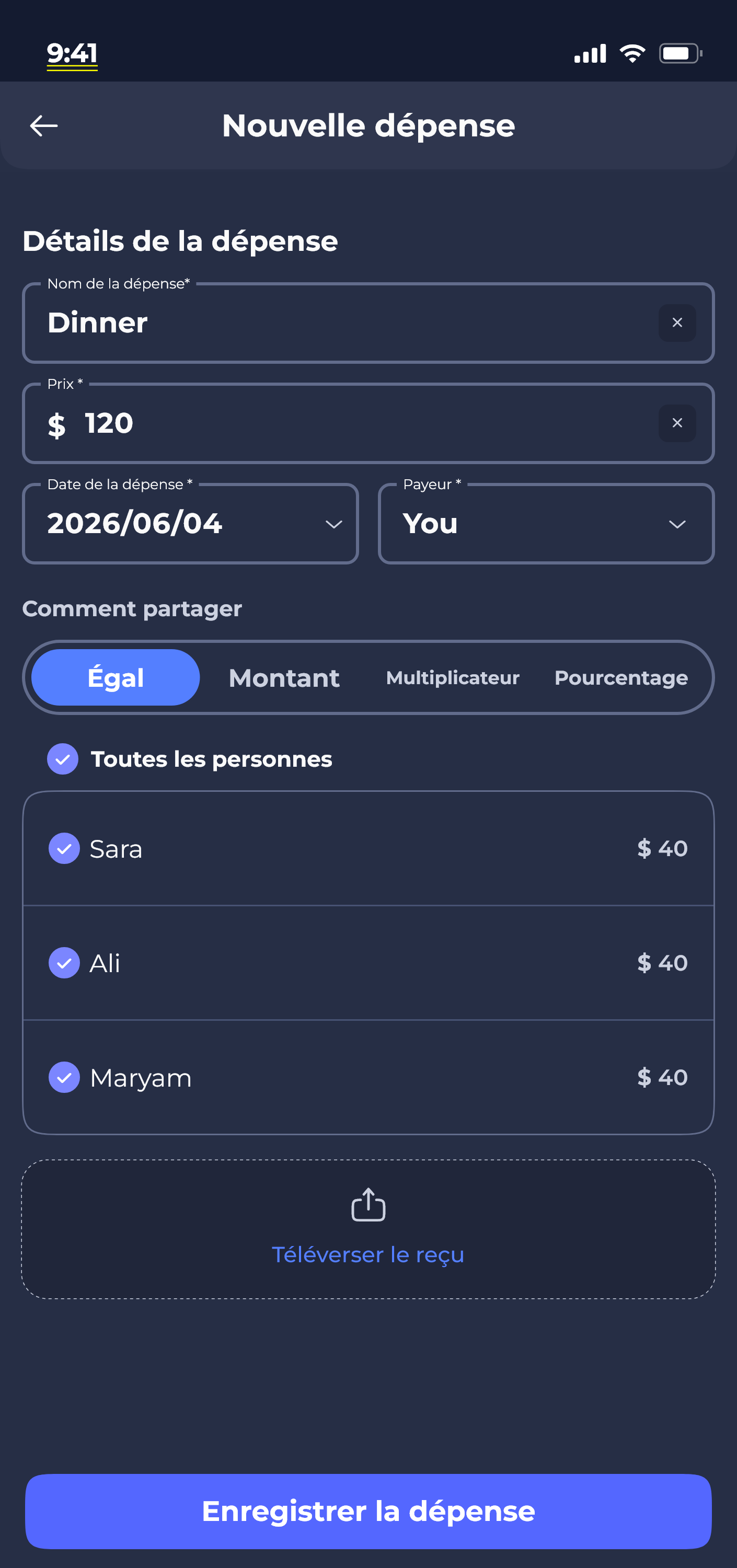 Donget app — add expense screen