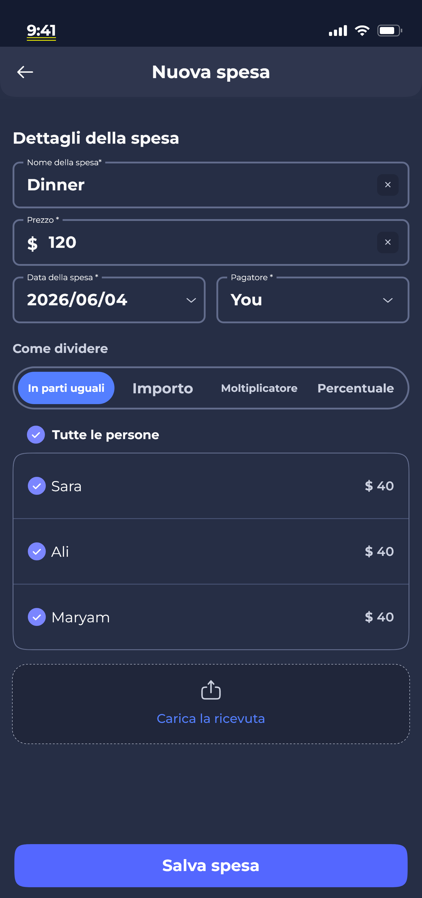 Donget app — add expense screen