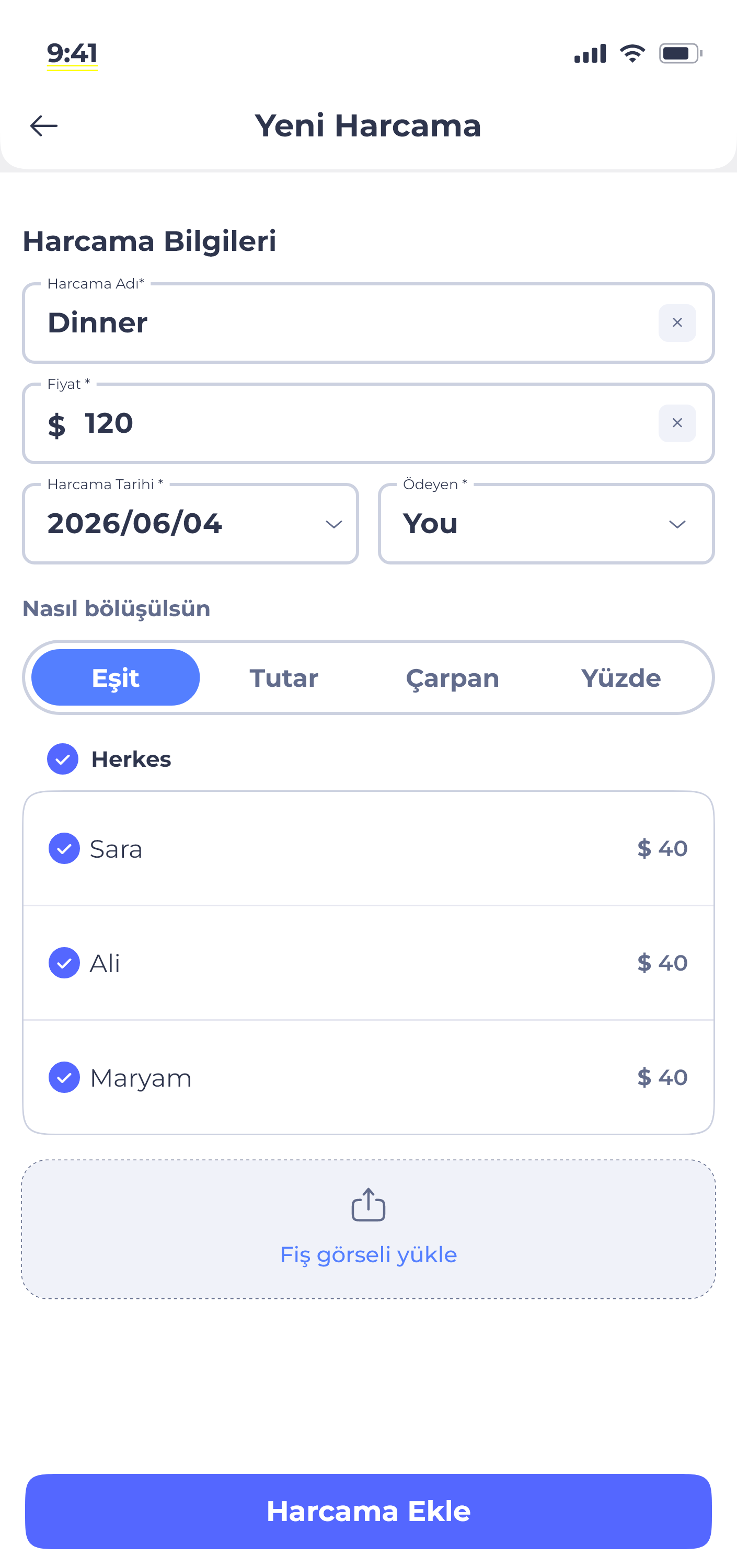 Donget app — add expense screen