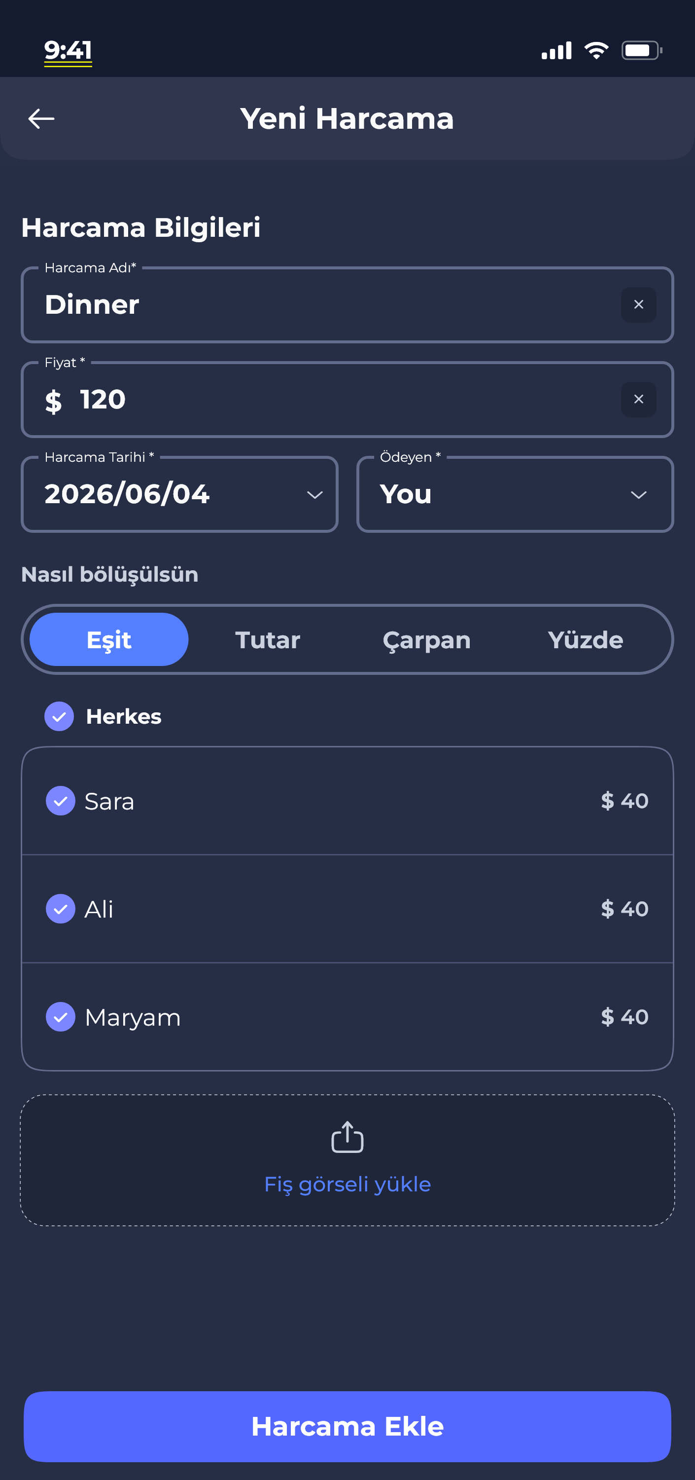Donget app — add expense screen