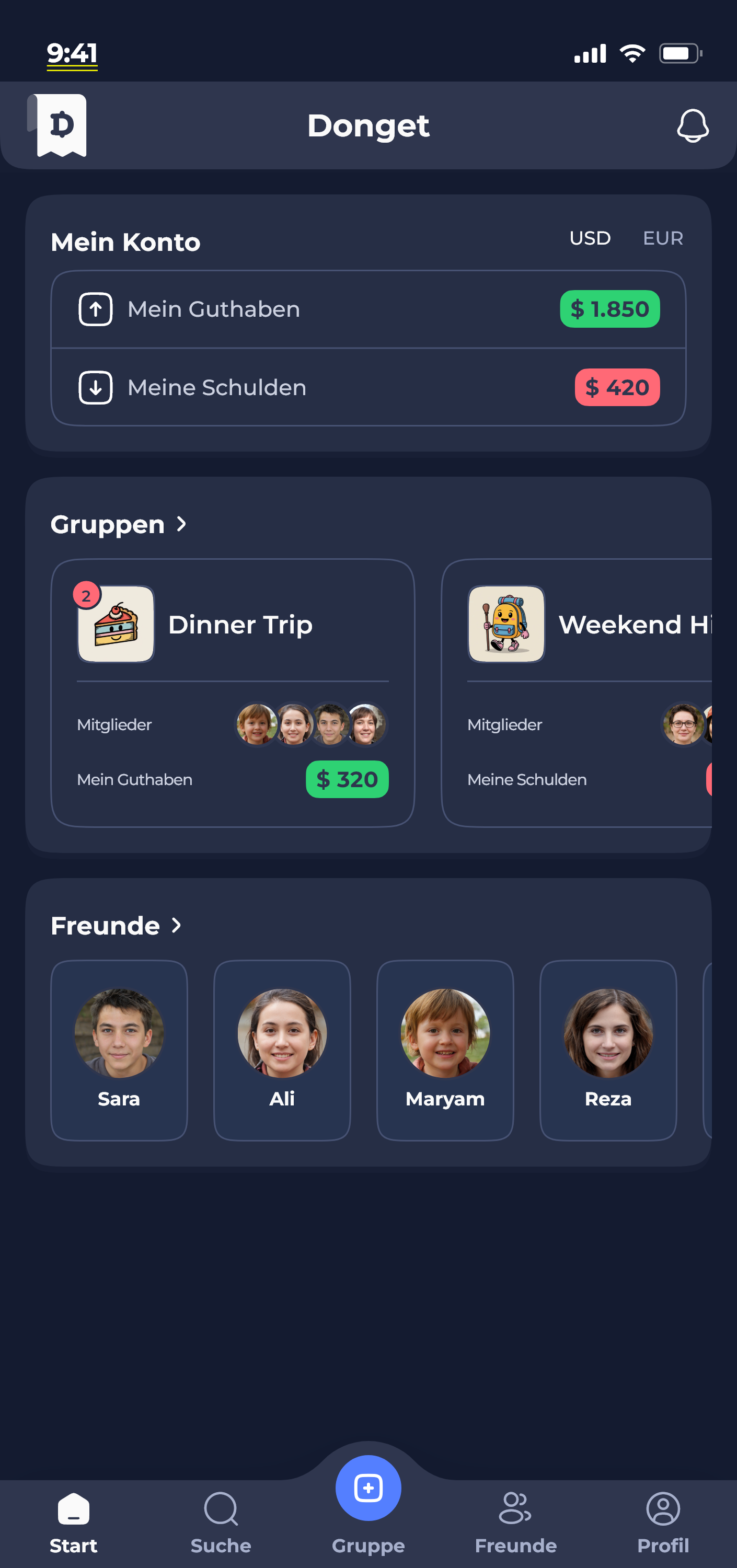 Donget app — home screen
