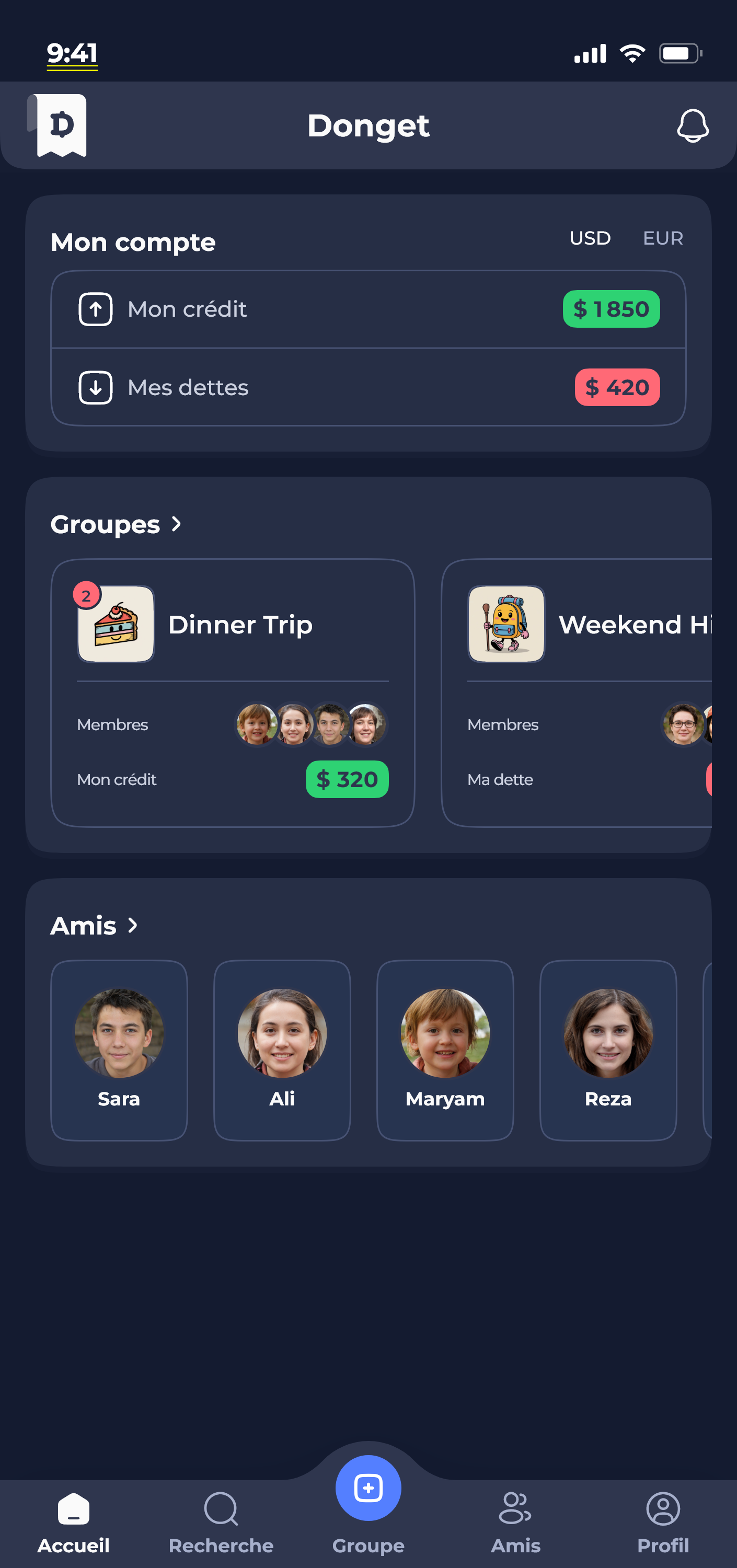 Donget app — home screen