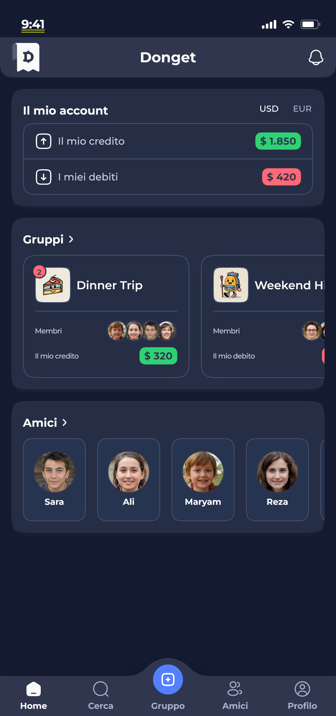 Donget app — home screen