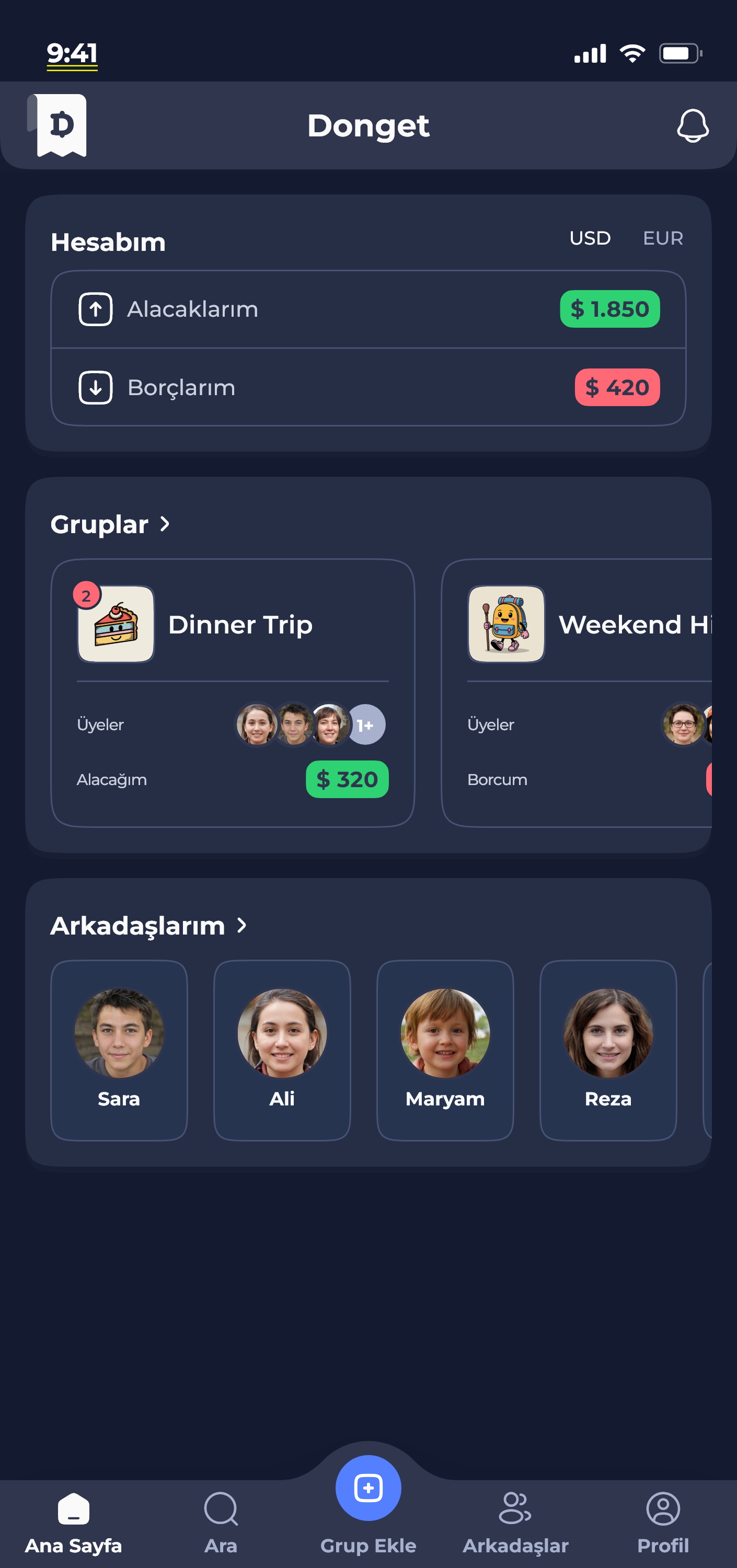Donget app — home screen